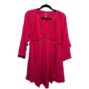Free People Oversized Longsleeve Mini Dress/Tunic Womens Medium Hot Pink